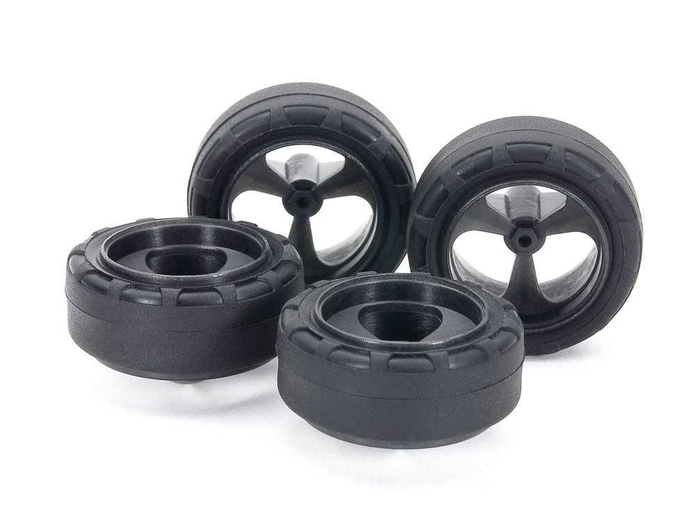 Low-friction small-diameter narrow tires (24mm) & carbon-reinforced wheels (3 spokes)