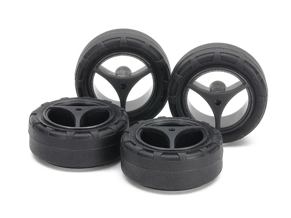 SUPER HARD SMALL DIA. NARROW TIRES (24mm) & CARBON WHEELS (3-SPOKE, for SUPER X & XX CHASSIS)