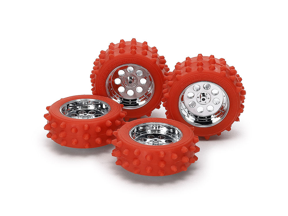 RED SPIKE TIRE & SILVER COLOR PLATED WHEEL SET